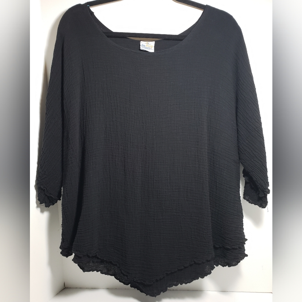 Sea Breeze of California Women's Black 3/4 Sleeve 100% Cotton Top Size XL